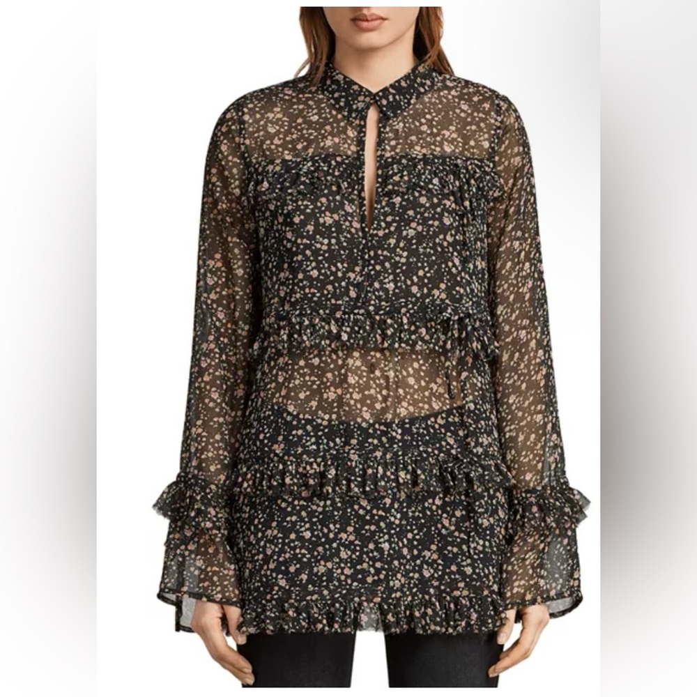 AllSaints Deirdre Pepper Ruffle Blouse - Size Medium